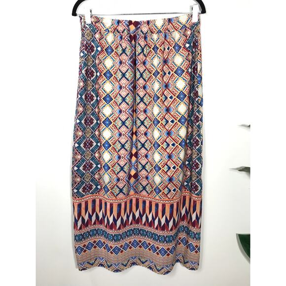 Anthropologie 100% Silk HD in Paris Geometric Printed Midi Skirt 10 Slit Boho - Picture 7 of 11